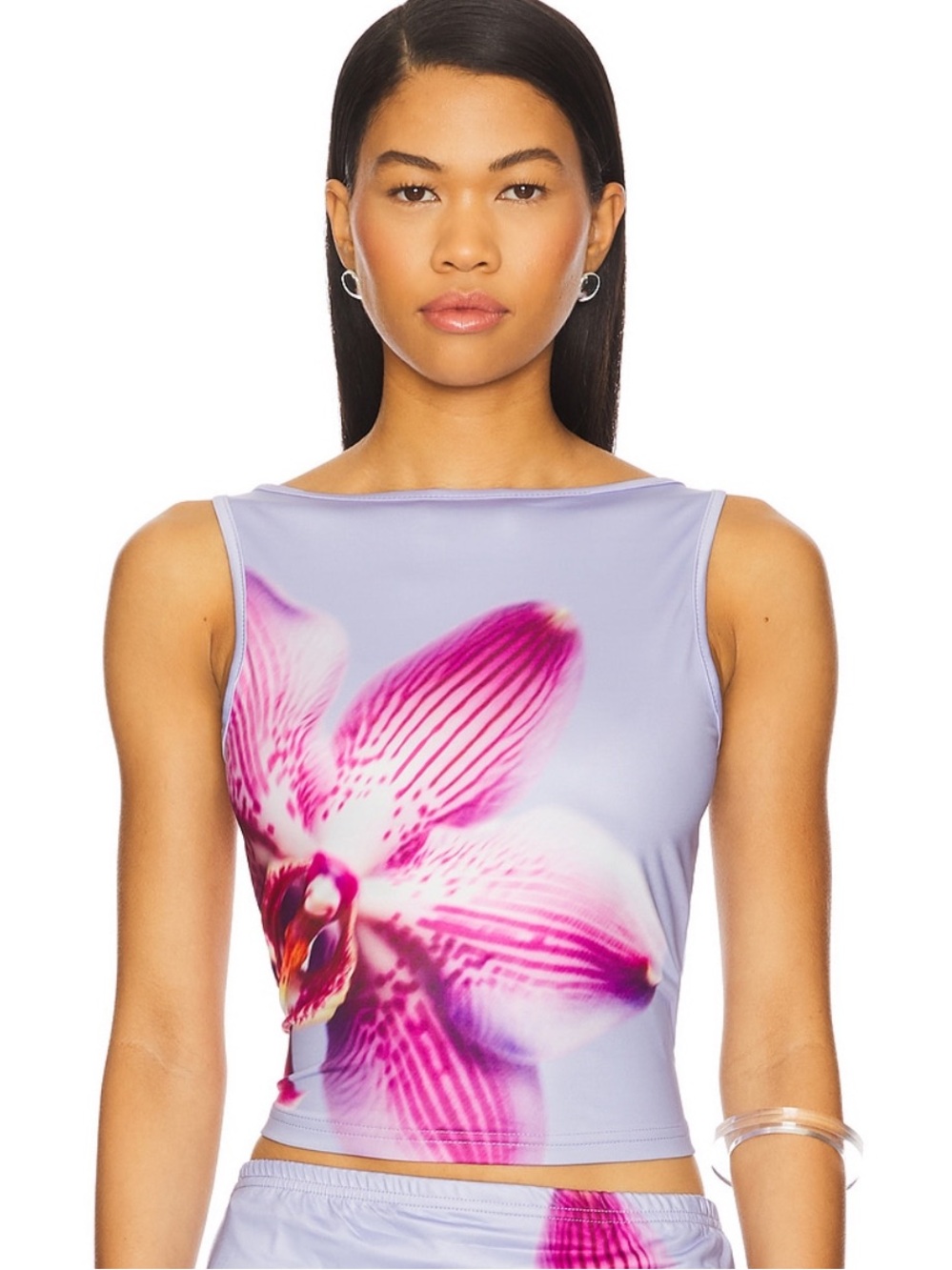 Lavender Tank Top with Pink Orchid Graphic